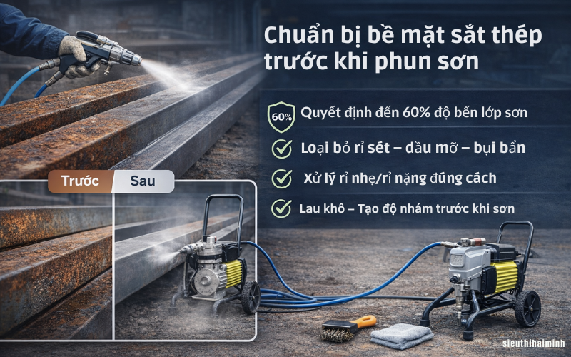  Chuẩn bị bề mặt sắt thép trước khi phun sơn