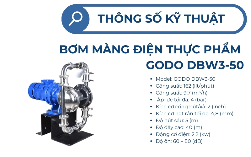 Thông số kỹ thuật của bơm màng điện thực phẩm GODO DBW3-50