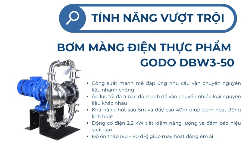 Tính năng vượt trội của bơm màng điện thực phẩm GODO DBW3-50