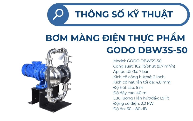 Thông số kỹ thuật của bơm màng điện thực phẩm GODO DBW3S-50