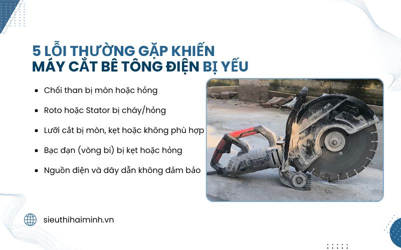 5 Lỗi thường gặp khiến máy cắt bê tông điện bị yếu