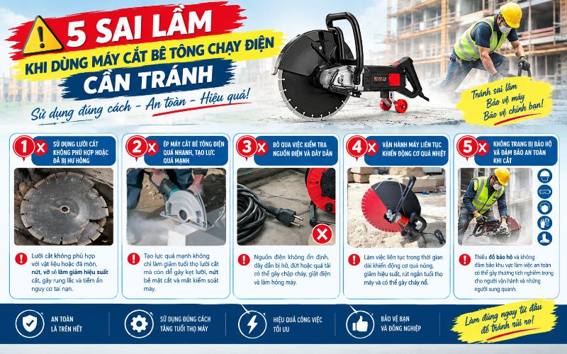 5 Sai lầm khi dùng máy cắt bê tông chạy điện cần tránh