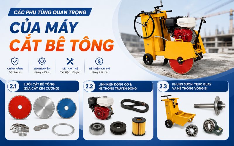 Các phụ tùng quan trọng của máy cắt bê tông