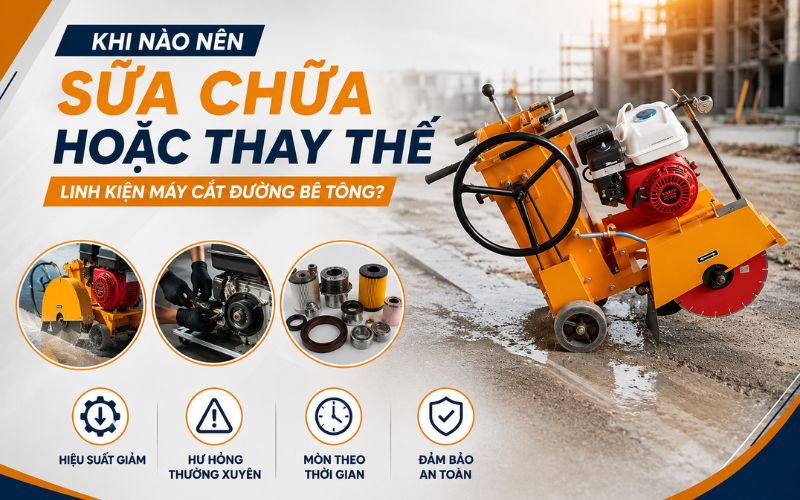 Khi nào nên sửa chữa hoặc thay thế linh kiện máy cắt đường bê tông?