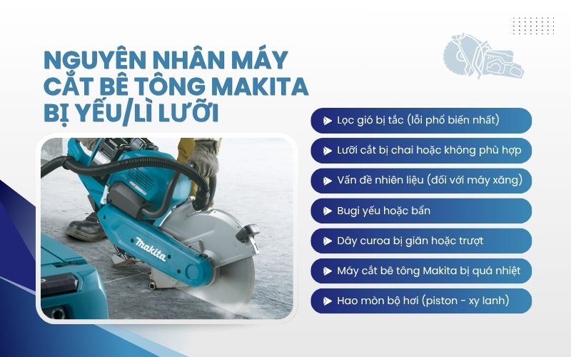 Nguyên nhân máy cắt bê tông Makita bị yếu/lì lưỡi