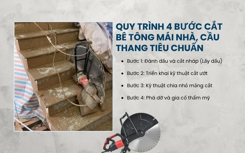 Quy trình 4 bước cắt bê tông mái nhà và cầu thang tiêu chuẩn
