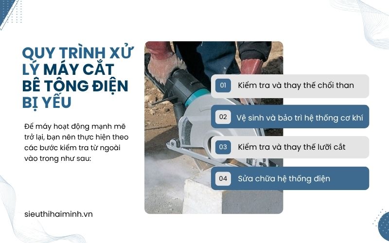 Quy trình xử lý máy cắt bê tông điện bị yếu