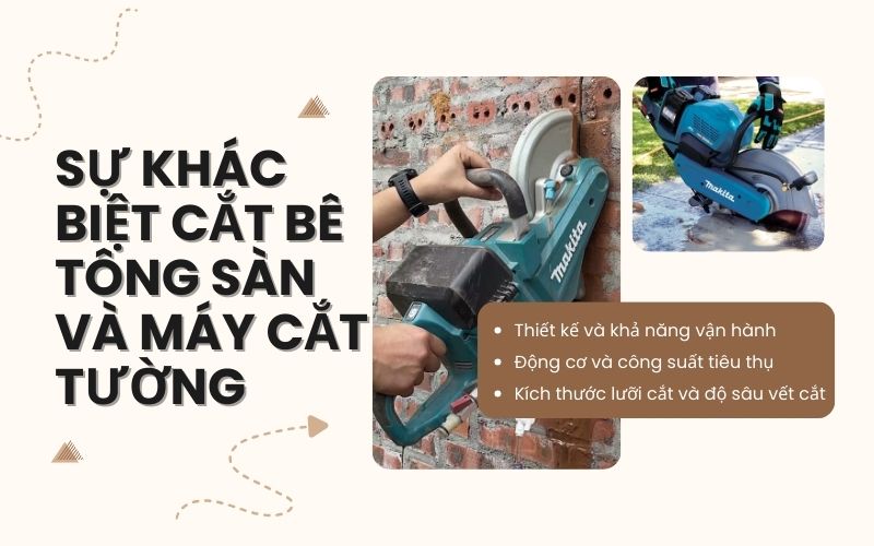 Sự khác biệt cắt bê tông sàn và máy cắt tường