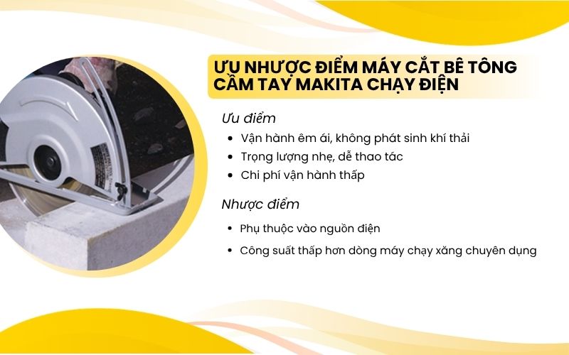 Ưu nhược điểm máy cắt bê tông cầm tay Makita chạy điện