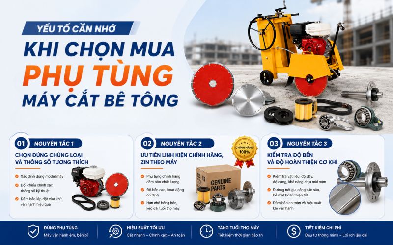 Yếu tố cần nhớ khi chọn mua phụ tùng máy cắt bê tông