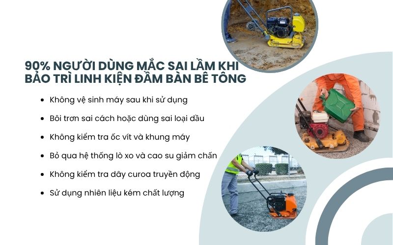 90% người dùng mắc sai lầm khi bảo trì linh kiện đầm bàn bê tông