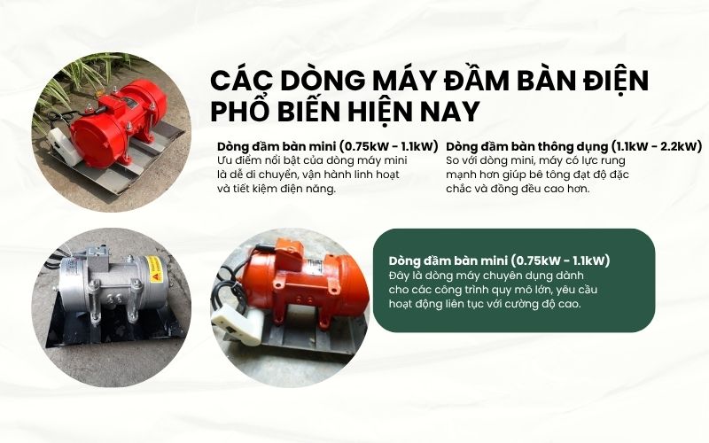 Các dòng máy đầm bàn điện phổ biến hiện nay
