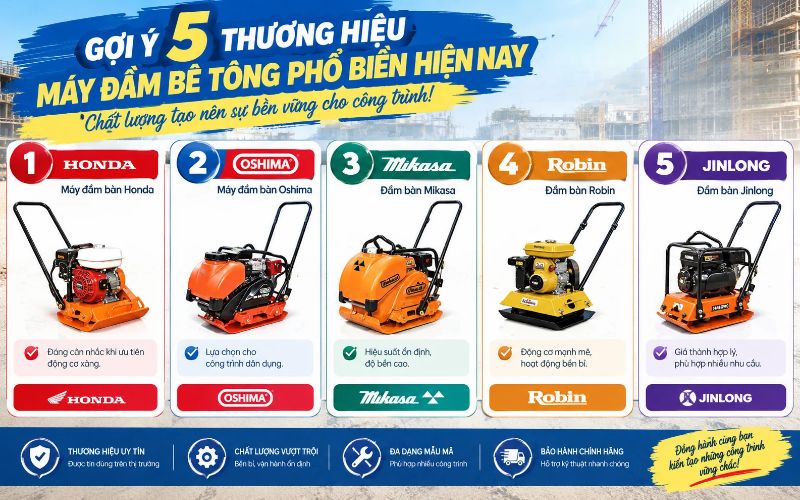 Gợi ý 5 Thương hiệu máy đầm bê tông phổ biến hiện nay
