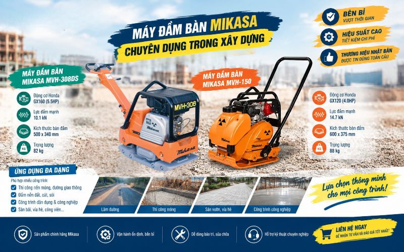 Máy đầm bàn mikasa chuyên dụng trong xây dựng