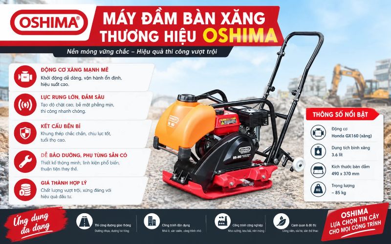 Máy đầm bàn xăng thương hiệu Oshima