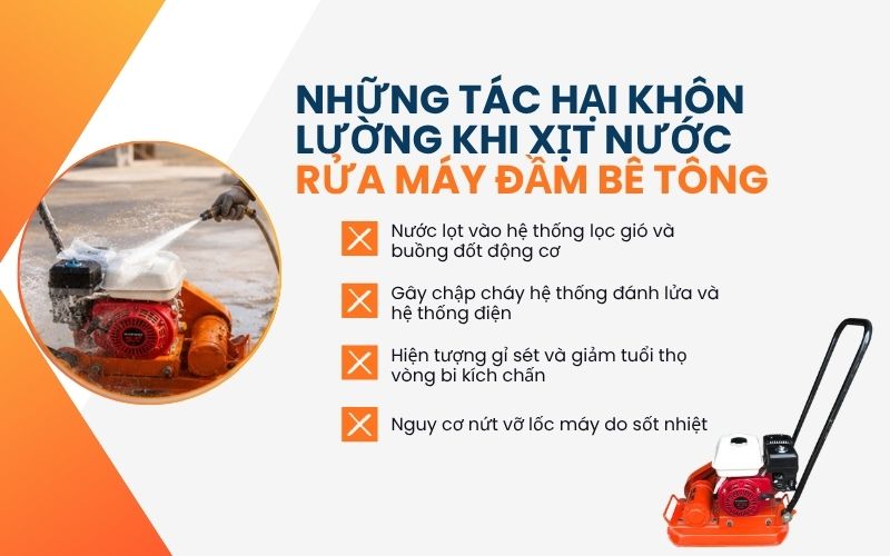 Những tác hại khôn lường khi xịt nước rửa máy đầm bê tông