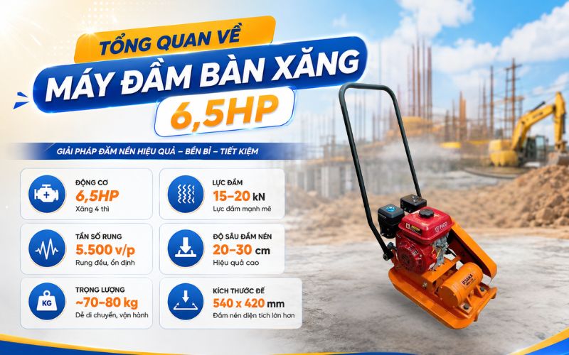 Tổng quan về máy đầm bàn xăng 6,5HP