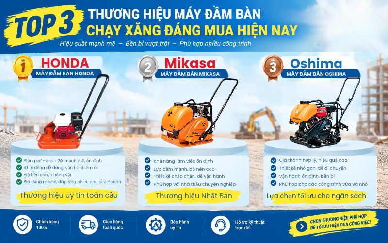 Top 3 thương hiệu máy đầm bàn chạy xăng đáng mua hiện nay