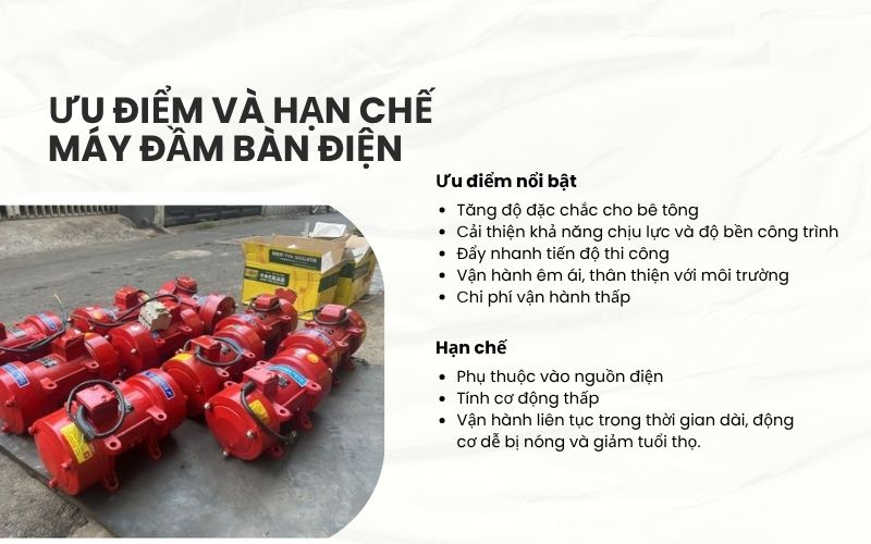 Ưu điểm và hạn chế của máy đầm bàn điện