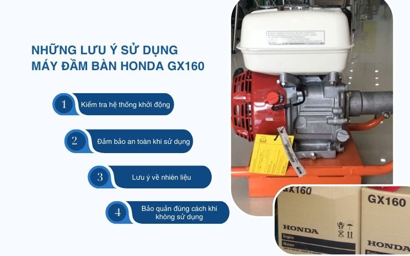 Những lưu ý khi sử dụng máy đầm bàn Honda GX160