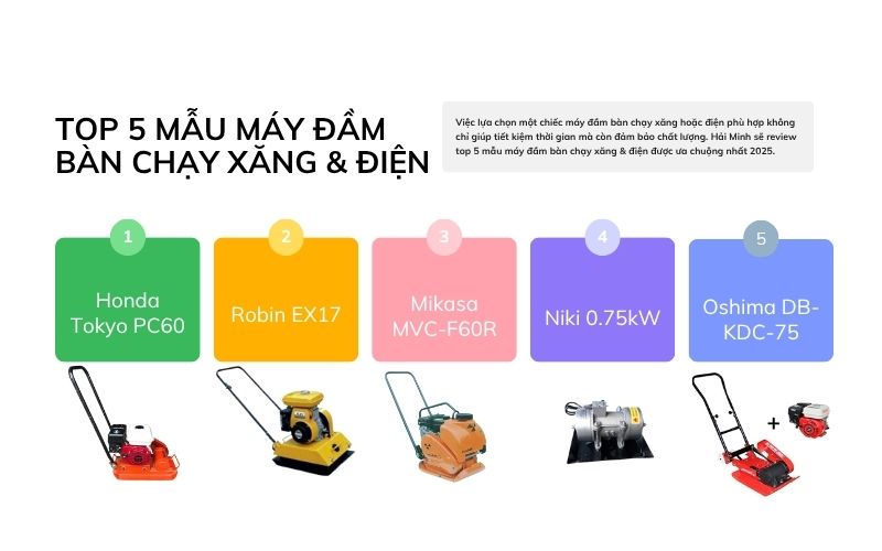 top 5 mẫu máy đầm bàn chạy xăng & điện 