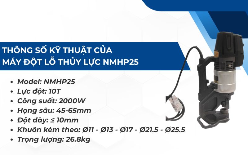 Thông số kỹ thuật của máy đột lỗ thủy lực NMHP25