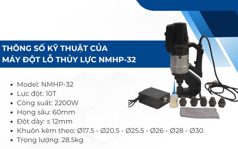 Thông số kỹ thuật của máy đột lỗ thủy lực NMHP-32