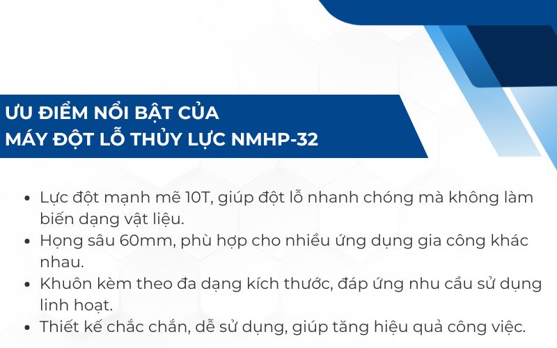 Ưu điểm nổi bật của máy đột lỗ thủy lực NMHP-32