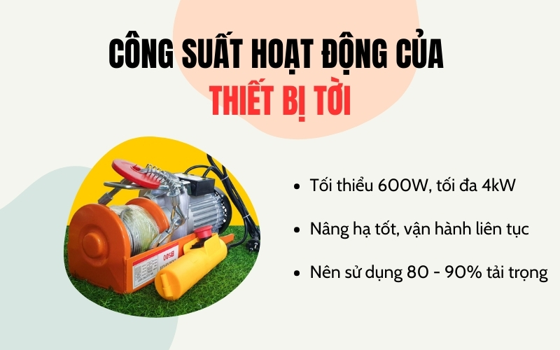  Công suất hoạt động của thiết bị tời