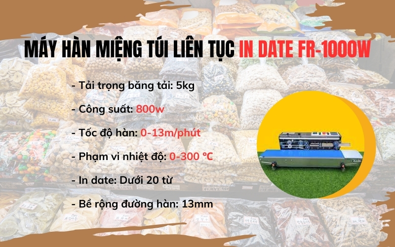 Máy hàn miệng túi liên tục in date FR-1000W