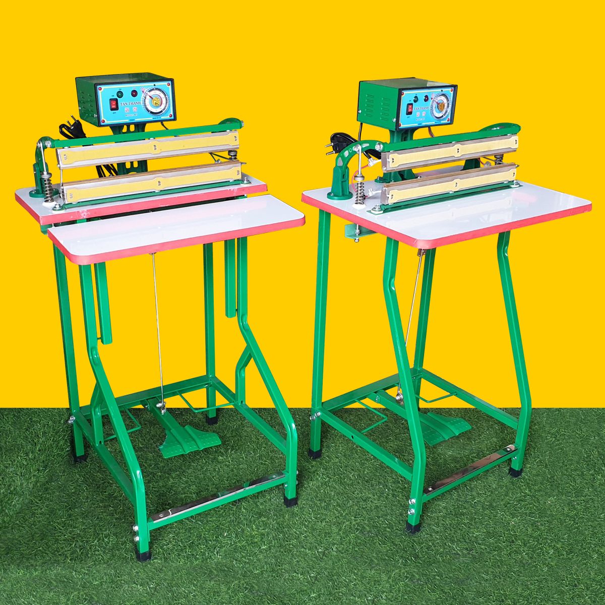 Máy hàn miệng túi dập chân M5-400 có giá đỡ