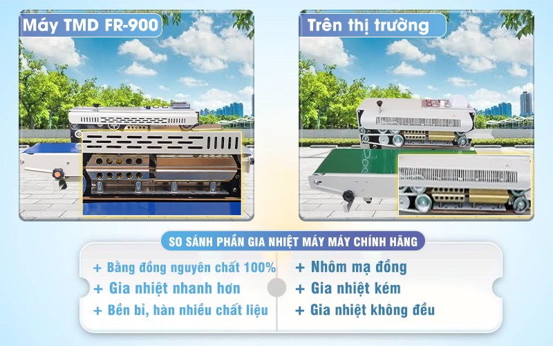 so sánh phần gia nhiệt máy han miệng túi TMD FR900