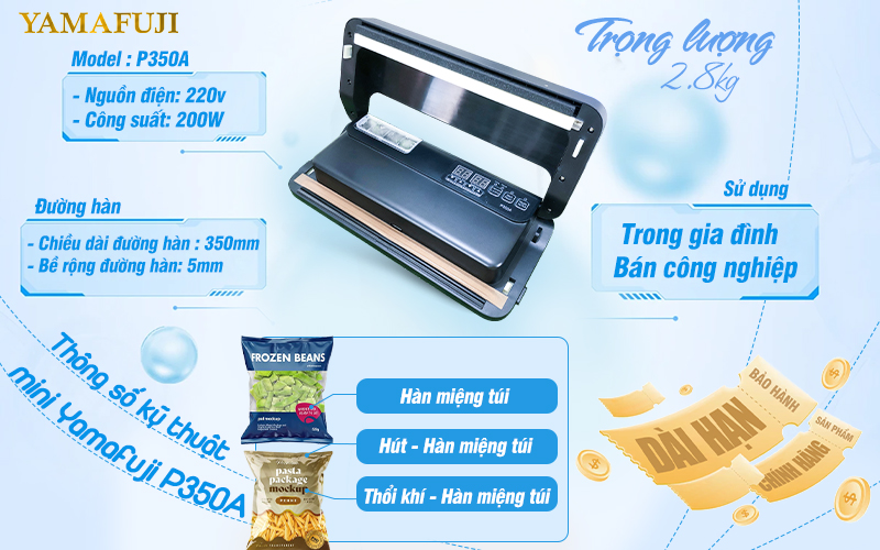 Thông số kỹ thuật máy hút chân không mini P350A