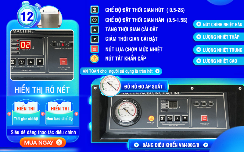 hướng dẫn điều chỉnh Máy hút chân không Yamafuji VM400CB (inox 304)