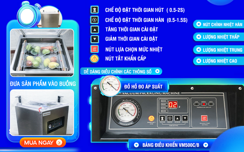 hướng dẫn điều khiển Máy hút chân không Yamafuji VM500CB (inox 304)