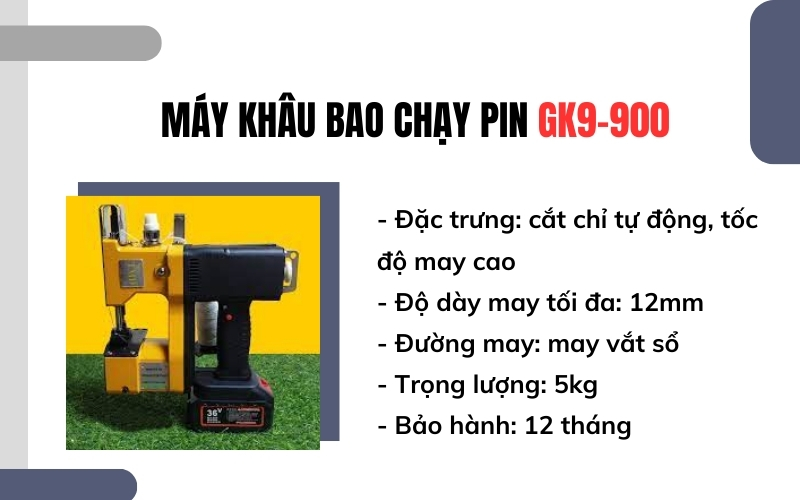Máy khâu bao cầm tay chạy pin GK9-900