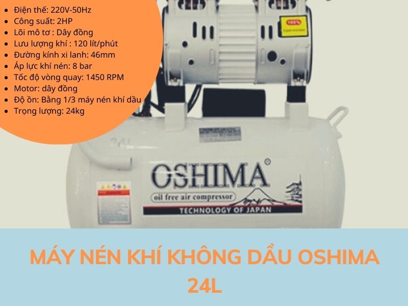 Thông số kỹ thuật của máy nén khí không dầu Oshima 24L