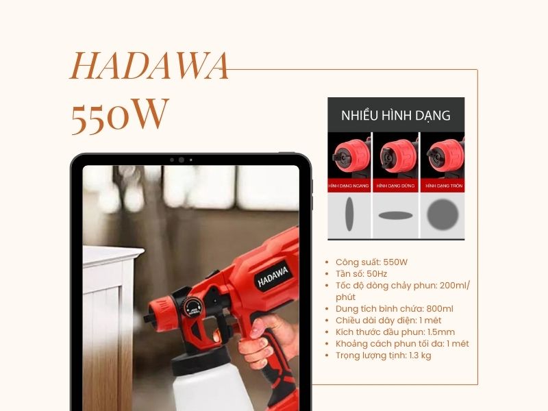 Thông số kỹ thuật của súng phun sơn cầm tay Hadawa 500W