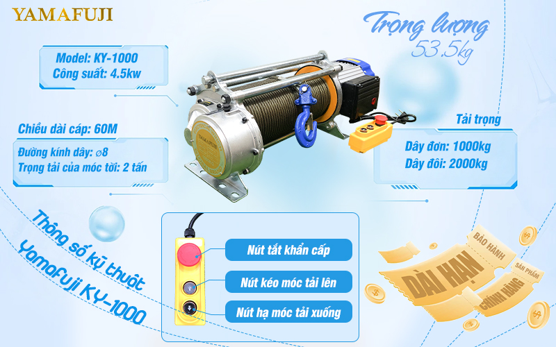  Thông số kỹ thuật máy tời điện Yamafuji KY1000