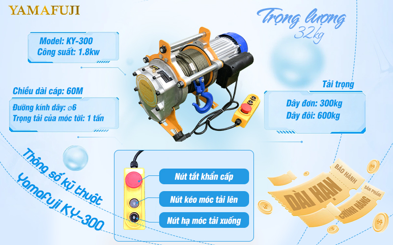 Thông số kỹ thuật máy tời điện Yamafuji KY300