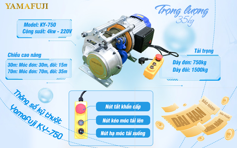 Thông số kỹ thuật máy tời điện đa năng KY-750