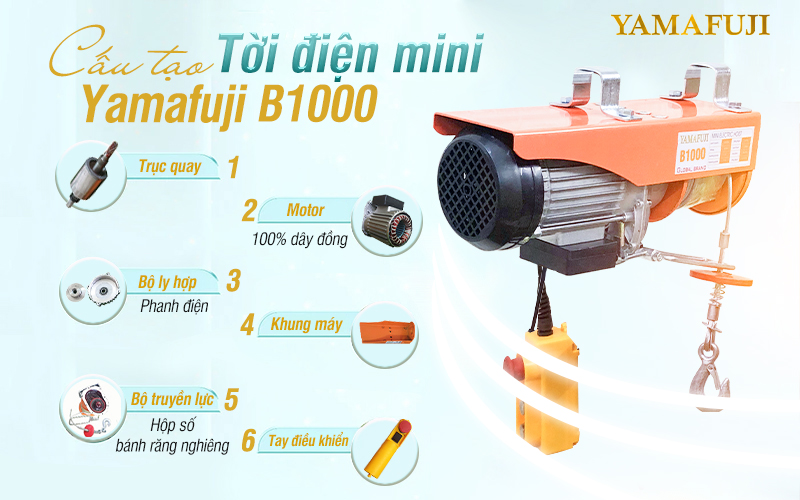cấu tạo Máy tời điện mini Yamafuji B1000
