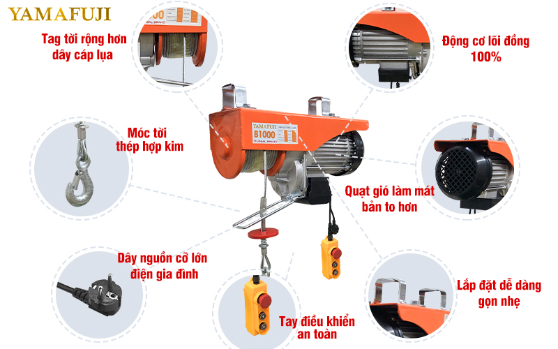 chi tiết các bộ phận máy tời điện mini B1000