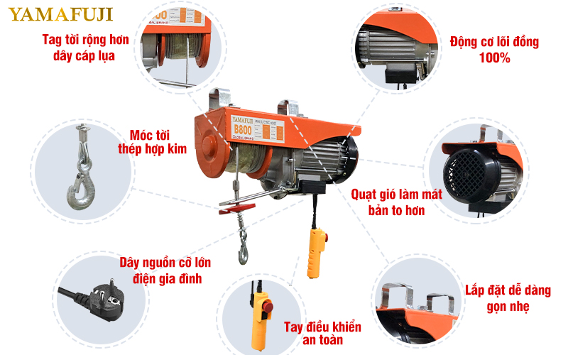 chi tiết các bộ phận tời điện mini Yamafuji B800