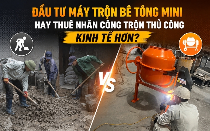 Đầu tư máy trộn bê tông mini hay thuê nhân công trộn thủ công kinh tế hơn