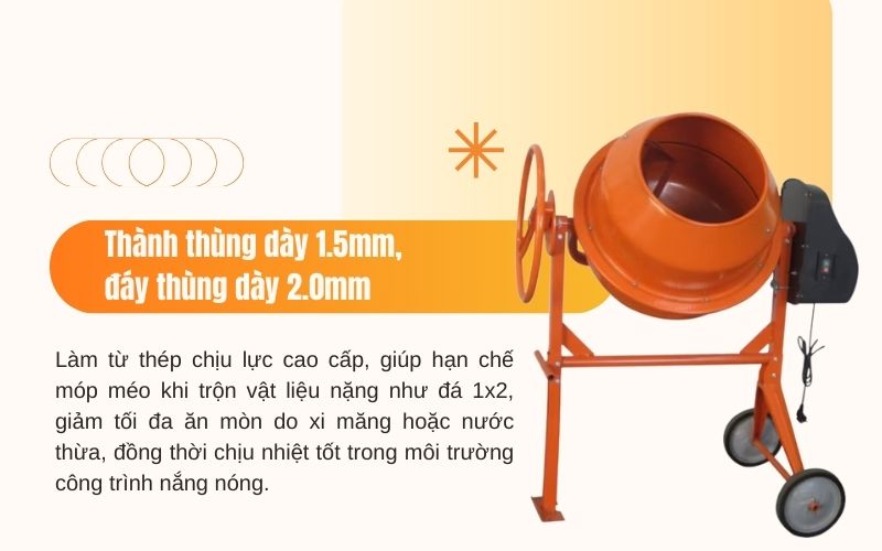 Thành thùng dày 1.5mm, đáy thùng dày 2.0mm