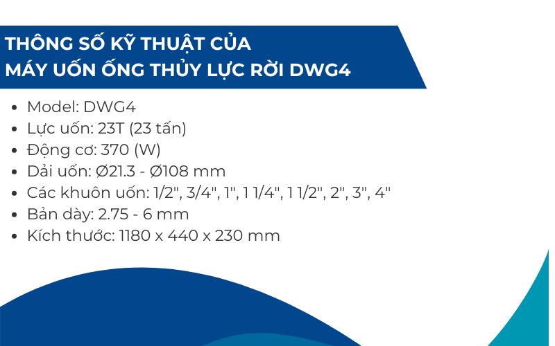 Thông số kỹ thuật máy uốn ống thủy lực rời DWG4