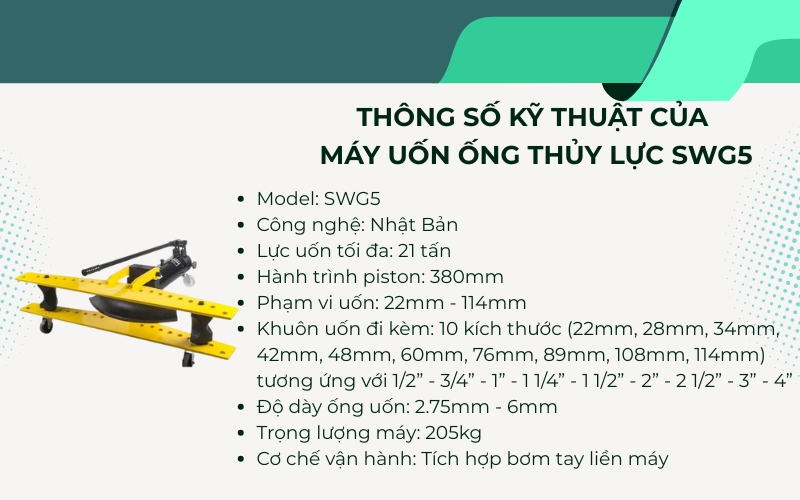 Thông số kỹ thuật máy uốn ống thủy lực SWG5