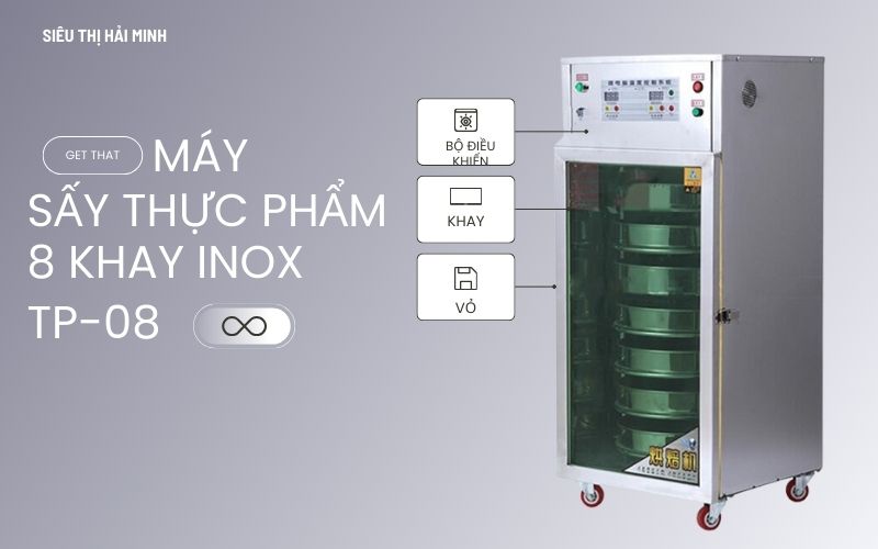Máy sấy thực phẩm 8 khay inox TP-08 (Trục xoay)