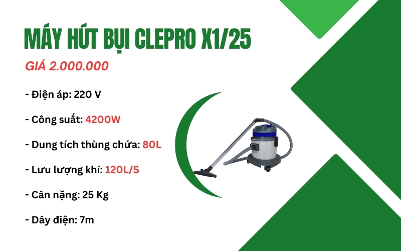Máy hút bụi khô và ướt Clepro X1/25 giá 2.000.000